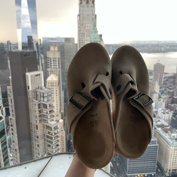 Papillio/ Birkenstock Fanny Suede Leather Taupe Clogs - Picture 4 of 5